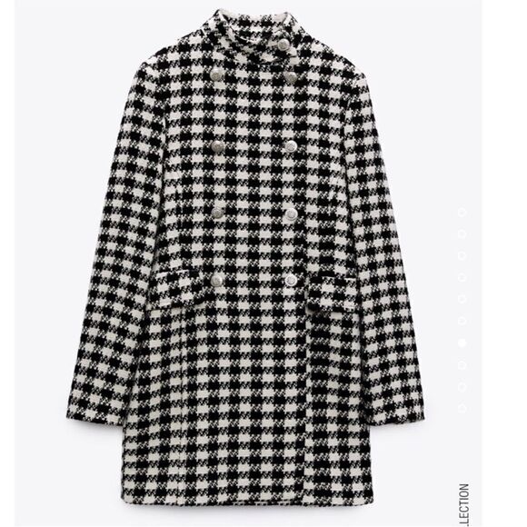 BLOGGERS Fav Zara houndstooth jacket coat black white silver buttons - Picture 9 of 17